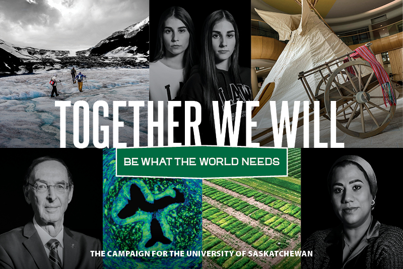 Collage showing images of research and members of USask community.